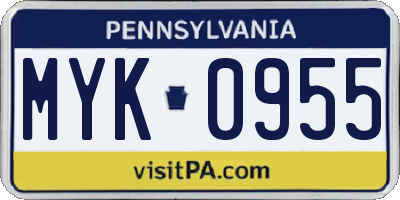PA license plate MYK0955