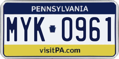 PA license plate MYK0961