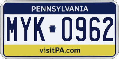 PA license plate MYK0962
