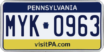 PA license plate MYK0963