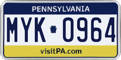 PA license plate MYK0964