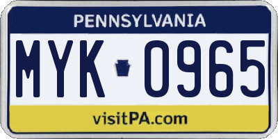 PA license plate MYK0965