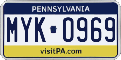 PA license plate MYK0969