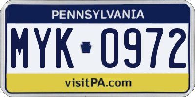 PA license plate MYK0972