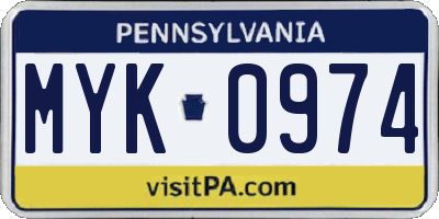 PA license plate MYK0974