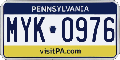 PA license plate MYK0976