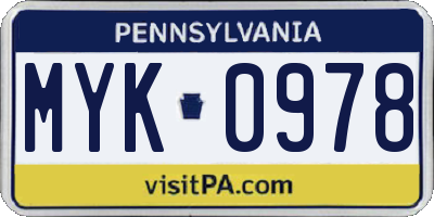 PA license plate MYK0978