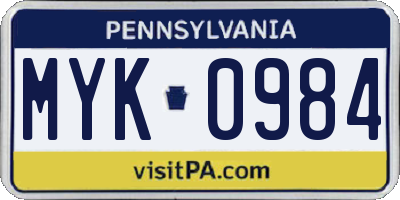 PA license plate MYK0984
