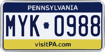 PA license plate MYK0988