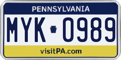 PA license plate MYK0989
