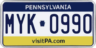 PA license plate MYK0990