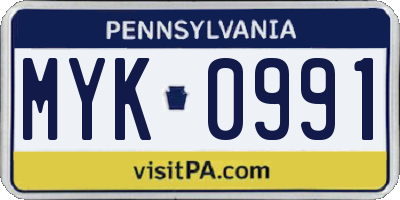 PA license plate MYK0991