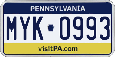 PA license plate MYK0993