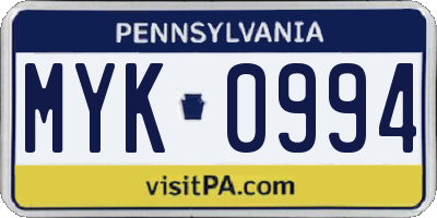 PA license plate MYK0994