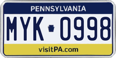 PA license plate MYK0998
