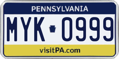 PA license plate MYK0999