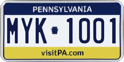 PA license plate MYK1001
