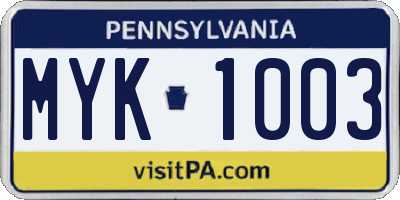 PA license plate MYK1003