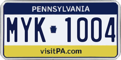PA license plate MYK1004