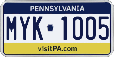 PA license plate MYK1005