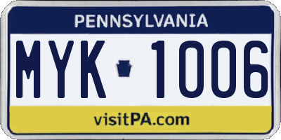 PA license plate MYK1006