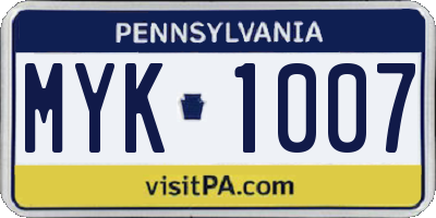 PA license plate MYK1007