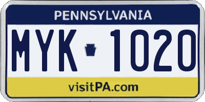 PA license plate MYK1020