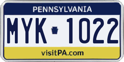PA license plate MYK1022
