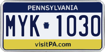 PA license plate MYK1030