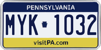 PA license plate MYK1032