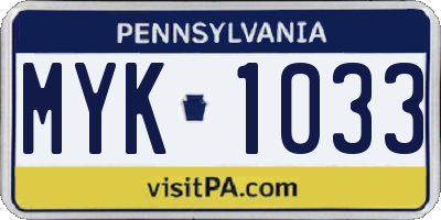 PA license plate MYK1033