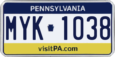 PA license plate MYK1038