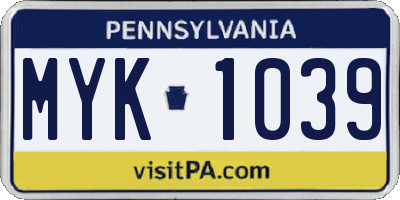 PA license plate MYK1039