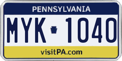 PA license plate MYK1040
