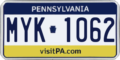 PA license plate MYK1062