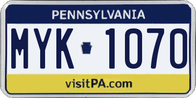 PA license plate MYK1070