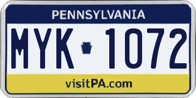PA license plate MYK1072