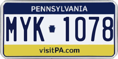 PA license plate MYK1078