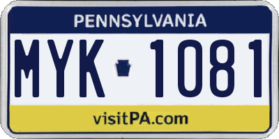 PA license plate MYK1081