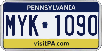 PA license plate MYK1090