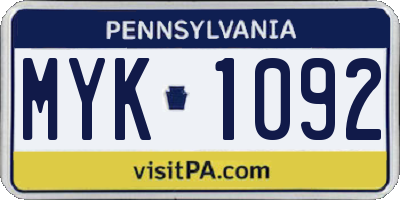 PA license plate MYK1092