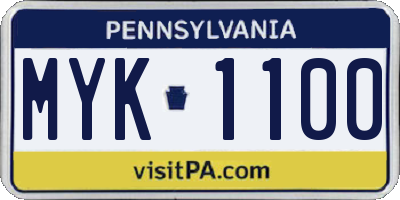 PA license plate MYK1100