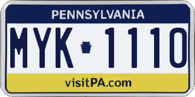PA license plate MYK1110
