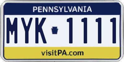 PA license plate MYK1111