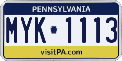 PA license plate MYK1113