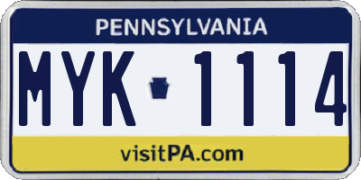 PA license plate MYK1114