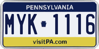 PA license plate MYK1116