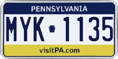 PA license plate MYK1135