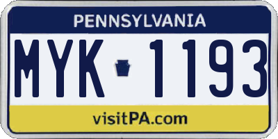 PA license plate MYK1193