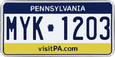 PA license plate MYK1203